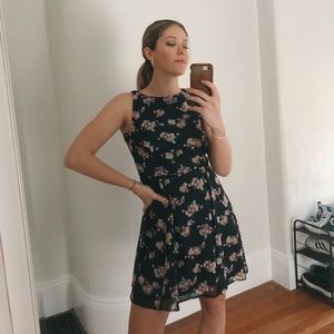 Navy blue floral print dress